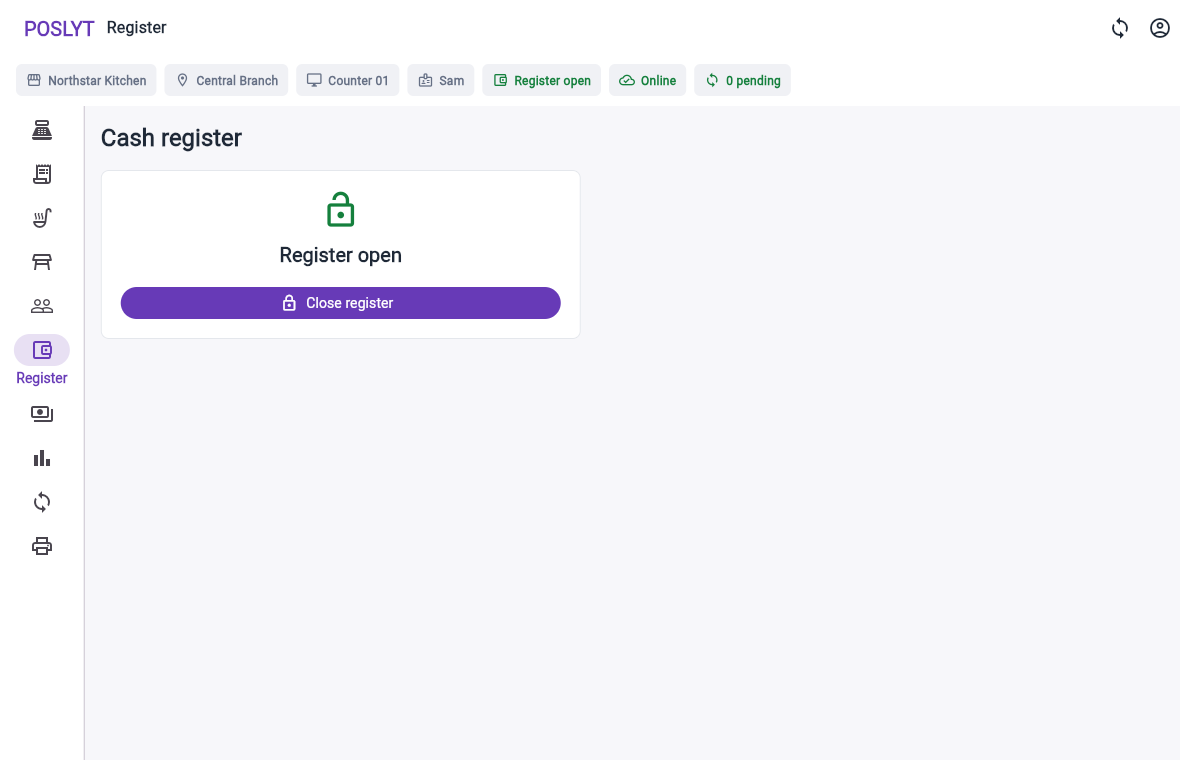 Poslyt cash register open state